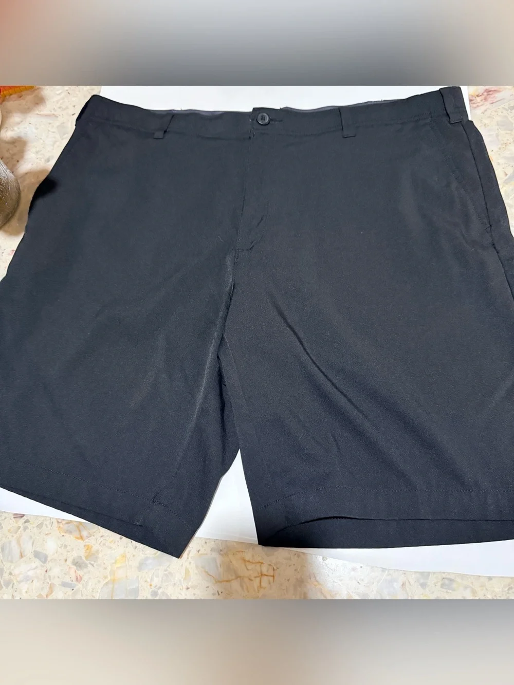 BCG Men’s Dark Gray Solid Chino Shorts Flat Front Stretch Slash Pockets Button